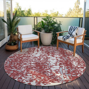 HomeRoots 5' Contemporary Burgundy and Ivory Abstract Area Rug – Durable, Washable, Stylish for Indoor and Outdoor Spaces 8' Round 612943