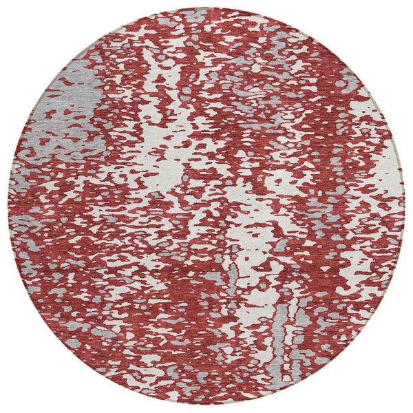 HomeRoots 5' Contemporary Burgundy and Ivory Abstract Area Rug – Durable, Washable, Stylish for Indoor and Outdoor Spaces 8' Round 612943