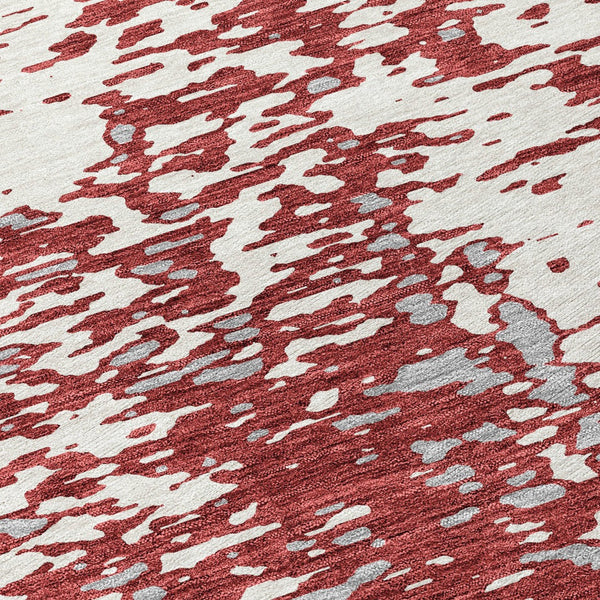 Homeroots 3' Abstract Washable Indoor Outdoor Rug - Durable, Stain Resistant, Versatile For Any Space! Burgundy Polyester 612943