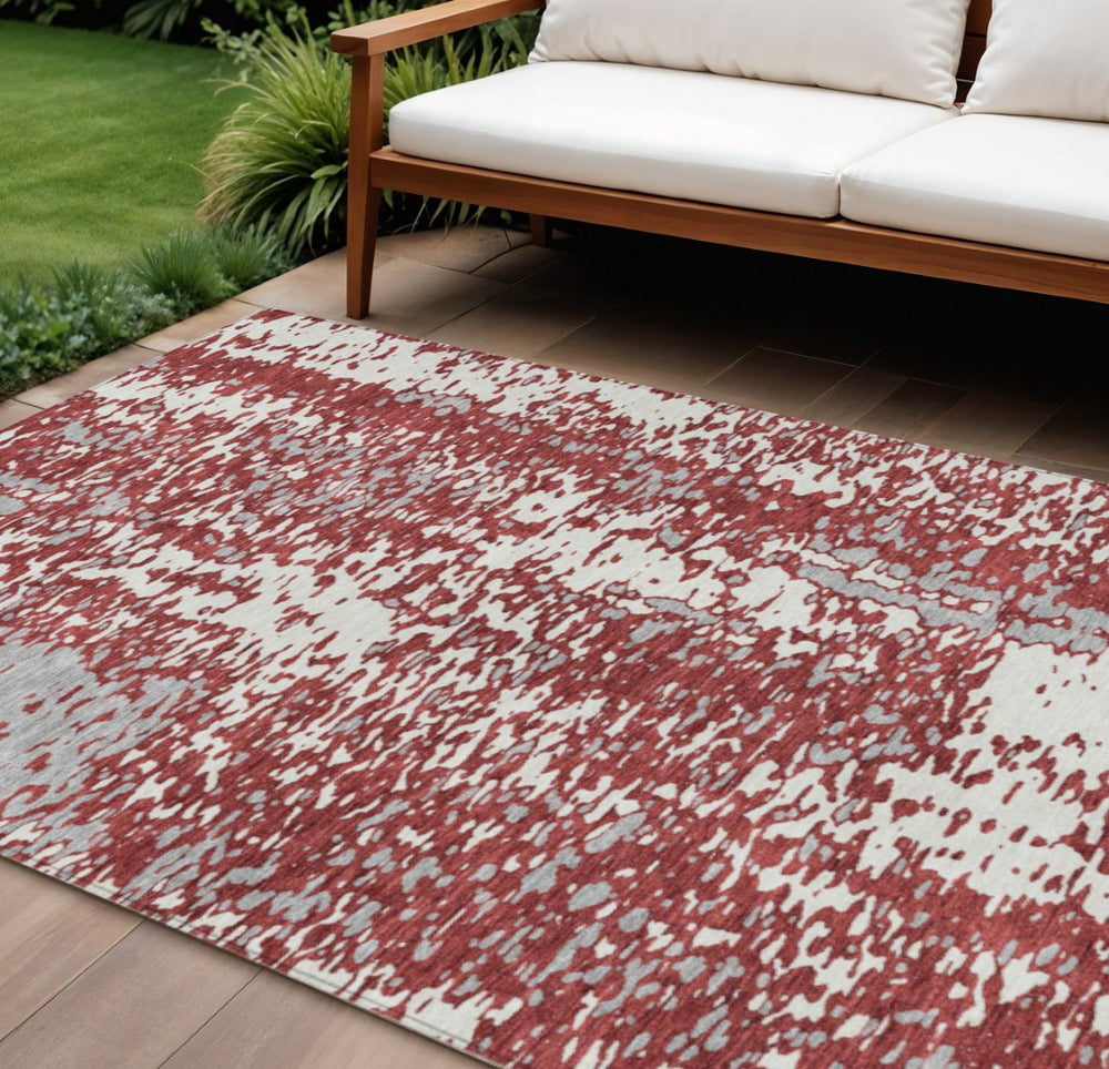 HomeRoots 5' Contemporary Burgundy and Ivory Abstract Area Rug – Durable, Washable, Stylish for Indoor and Outdoor Spaces 8' X 10' 612944