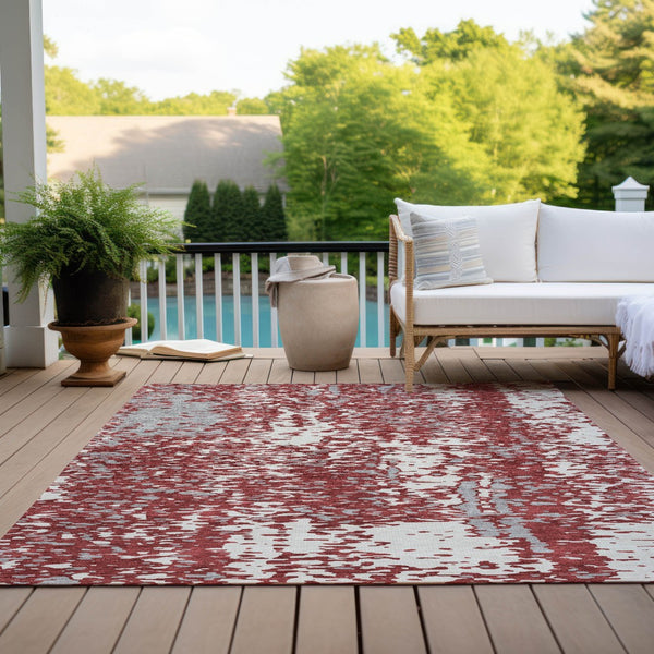 Homeroots 3' Abstract Washable Indoor Outdoor Rug - Durable, Stain Resistant, Versatile For Any Space! Burgundy Polyester 612944