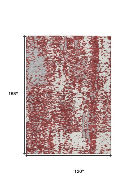 Homeroots 3' Abstract Washable Indoor Outdoor Rug - Durable, Stain Resistant, Versatile For Any Space! Burgundy Polyester 612946