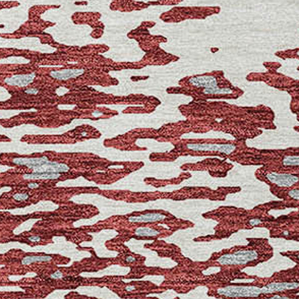 Homeroots 3' Abstract Washable Indoor Outdoor Rug - Durable, Stain Resistant, Versatile For Any Space! Burgundy Polyester 612946