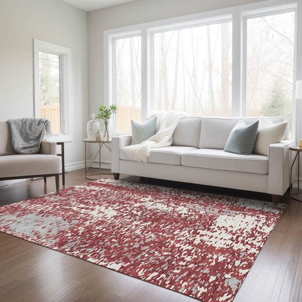 Homeroots 3' Abstract Washable Indoor Outdoor Rug - Durable, Stain Resistant, Versatile For Any Space! Burgundy Polyester 612946