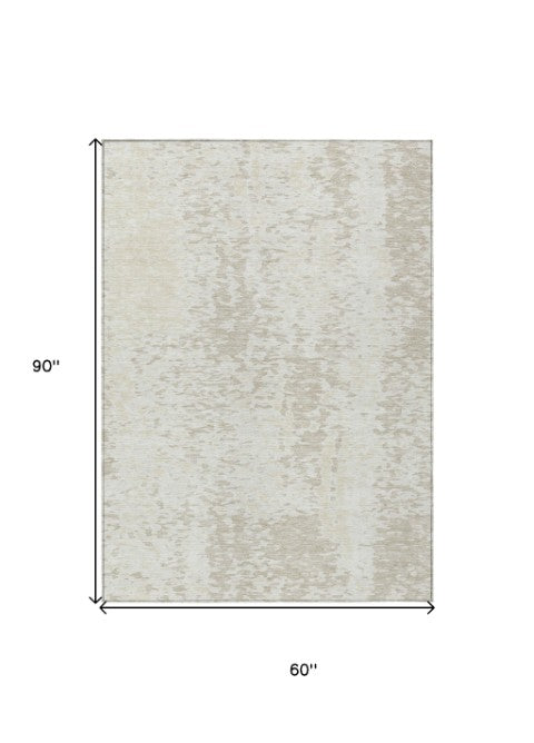Homeroots 3' Abstract Washable Indoor Outdoor Rug - Durable, Stain Resistant, Versatile For Any Space! Ivory Polyester 612948