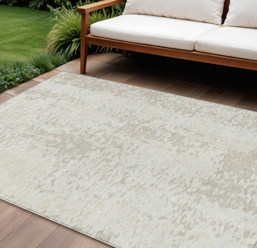 HomeRoots 5' Stylish Ivory and Beige Abstract Washable Area Rug for Indoor and Outdoor High-Traffic Spaces 9' X 12' 612951