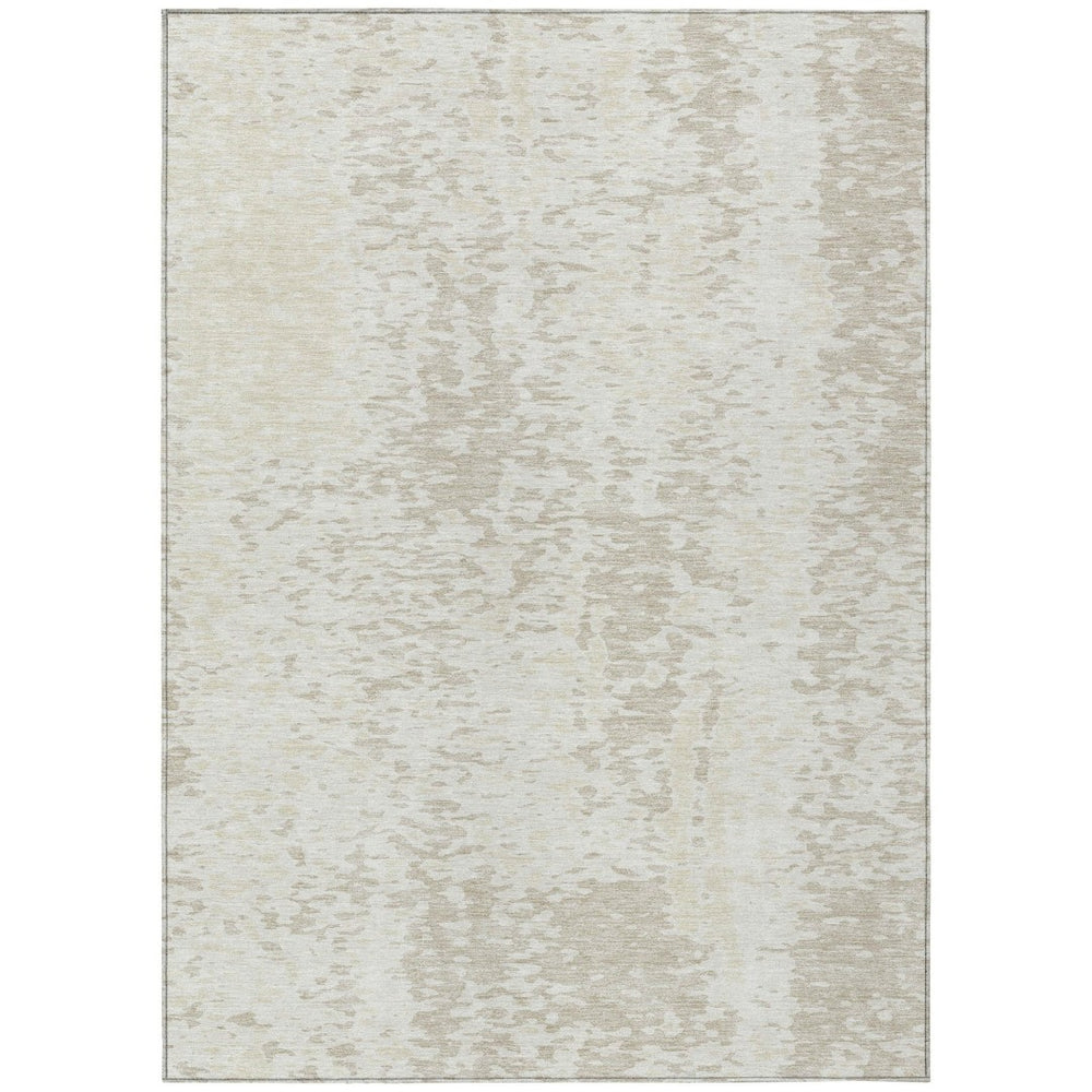HomeRoots 5' Stylish Ivory and Beige Abstract Washable Area Rug for Indoor and Outdoor High-Traffic Spaces 9' X 12' 612951