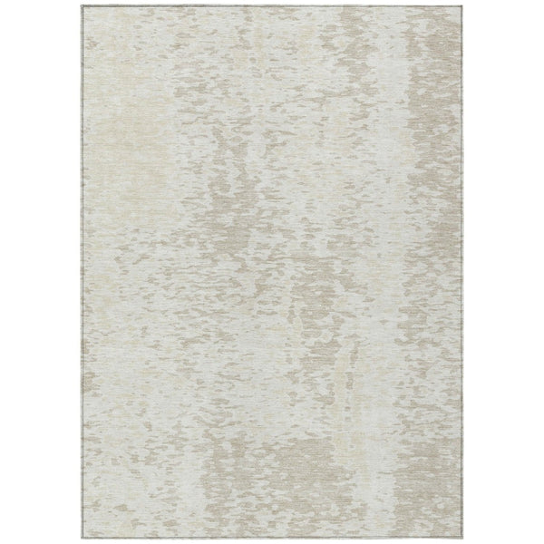 HomeRoots 5' Stylish Ivory and Beige Abstract Washable Area Rug for Indoor and Outdoor High-Traffic Spaces 9' X 12' 612951