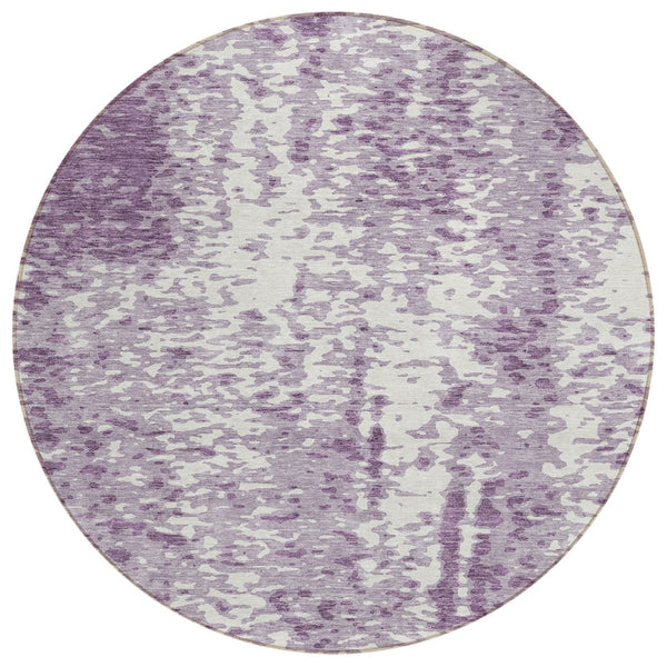HomeRoots 5' Artistic Lavender and Ivory Abstract Indoor Outdoor Area Rug - Durable, Washable, Stylish Design 8' Round 612955