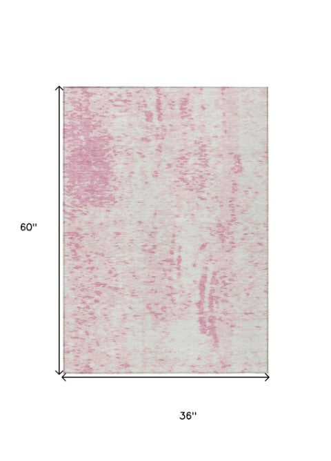Homeroots 3' Abstract Washable Indoor Outdoor Rug - Durable, Stain Resistant, Versatile For Any Space! Pink Polyester 612959