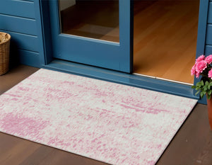 Homeroots 3' Abstract Washable Indoor Outdoor Rug - Durable, Stain Resistant, Versatile For Any Space! Pink Polyester 612959