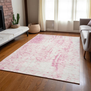 Homeroots 3' Abstract Washable Indoor Outdoor Rug - Durable, Stain Resistant, Versatile For Any Space! Pink Polyester 612959