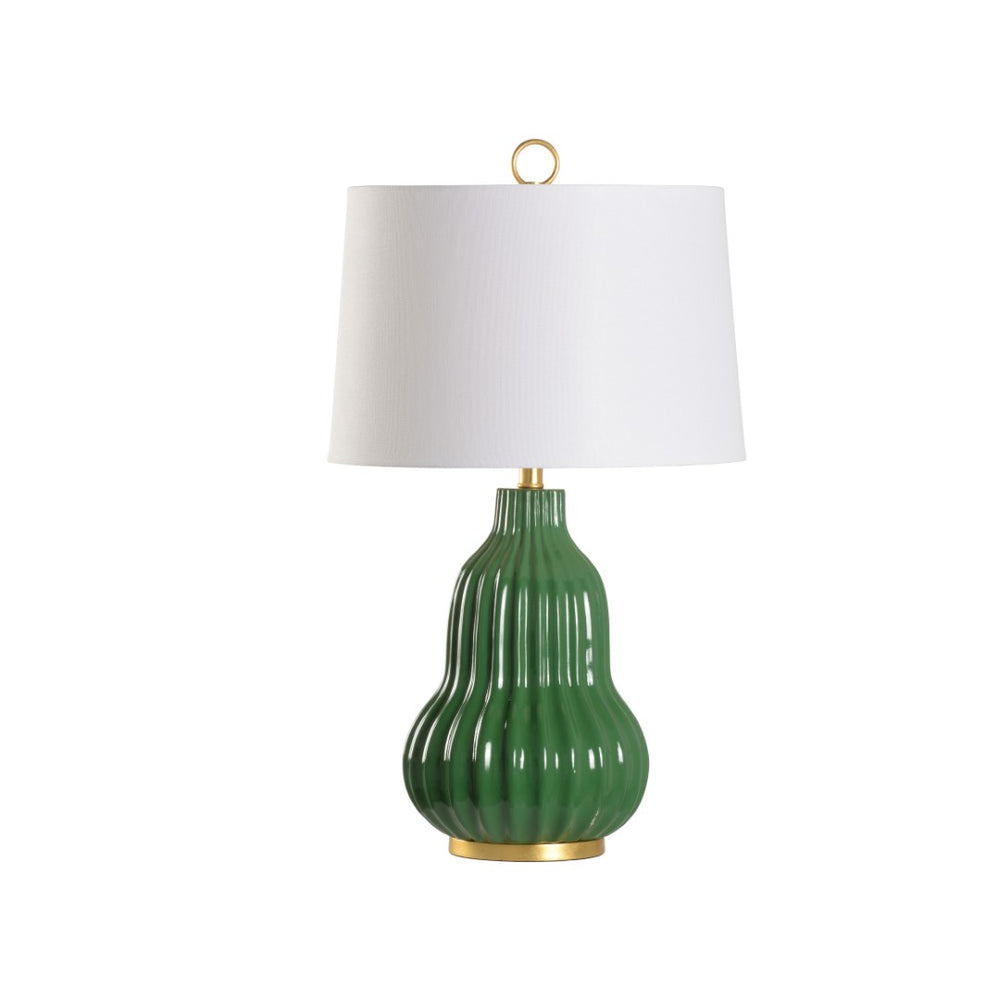Wildwood Oliver Ceramic Table Lamp With Fluted Gloss Glaze, White Drum Shade And Gold-Leaf Accent Trim Green 61296