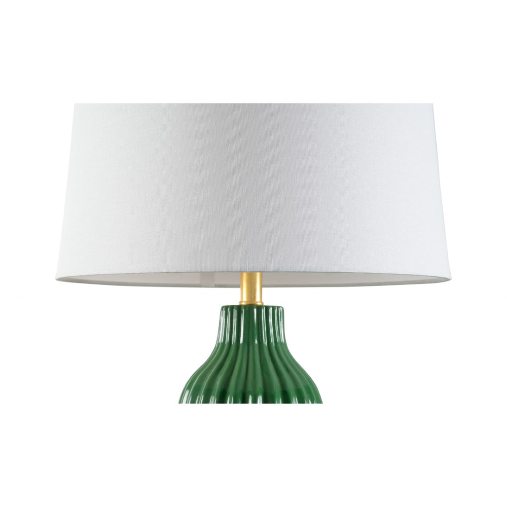 Wildwood Oliver Ceramic Table Lamp With Fluted Gloss Glaze, White Drum Shade And Gold-Leaf Accent Trim Green 61296