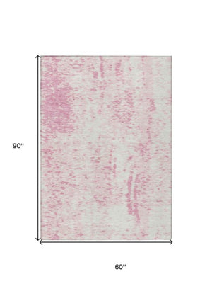 Homeroots 3' Abstract Washable Indoor Outdoor Rug - Durable, Stain Resistant, Versatile For Any Space! Pink Polyester 612960