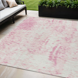 Homeroots 3' Abstract Washable Indoor Outdoor Rug - Durable, Stain Resistant, Versatile For Any Space! Pink Polyester 612960