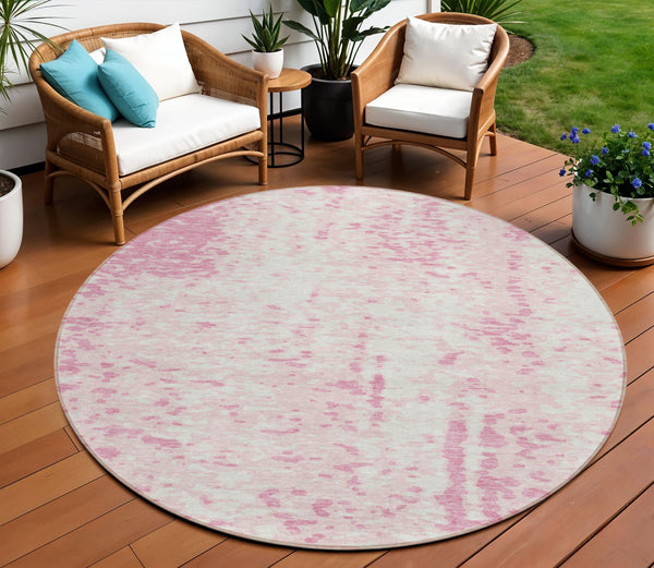 Homeroots 3' Abstract Washable Indoor Outdoor Rug - Durable, Stain Resistant, Versatile For Any Space! Pink Polyester 612961