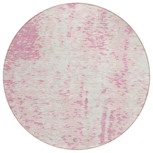 HomeRoots 5' Pink and Ivory Abstract Area Rug - Stylish, Washable Design for Indoor and Outdoor Spaces 8' Round 612961