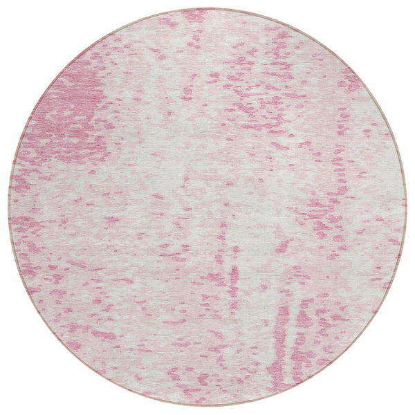 HomeRoots 5' Pink and Ivory Abstract Area Rug - Stylish, Washable Design for Indoor and Outdoor Spaces 8' Round 612961