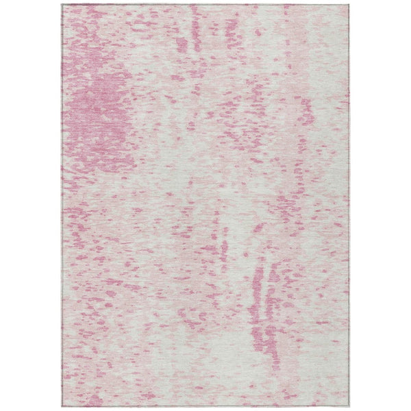 HomeRoots 5' Pink and Ivory Abstract Area Rug - Stylish, Washable Design for Indoor and Outdoor Spaces 9' X 12' 612963