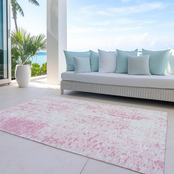 Homeroots 3' Abstract Washable Indoor Outdoor Rug - Durable, Stain Resistant, Versatile For Any Space! Pink Polyester 612964