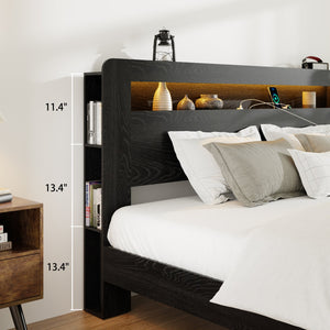 English Elm Bed Frame King Size - Stylish Wood Platform With Led Headboard, Usb Ports & Ample Storage Space! W636P265356