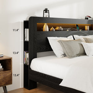 English Elm Bed Queen Platform Wood Frame Led Headboard Usb Charging Under Storage Modern W636P318040