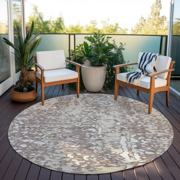 Homeroots 3' Abstract Washable Indoor Outdoor Rug - Durable, Stain Resistant, Versatile For Any Space! Taupe Polyester 612967