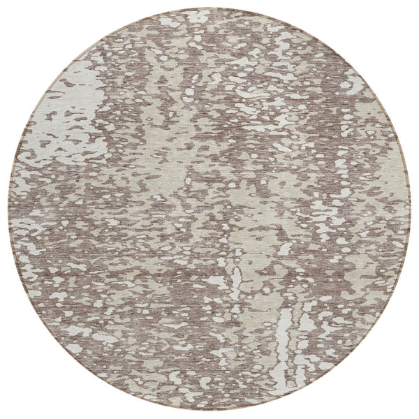 HomeRoots 5' Elegant Taupe and Ivory Abstract Indoor Outdoor Area Rug – Durable, Washable, and Stylish! 8' Round 612967