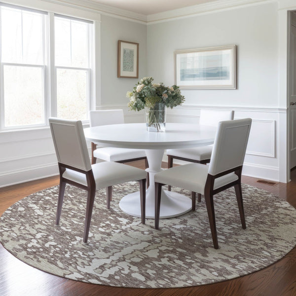 Homeroots 3' Abstract Washable Indoor Outdoor Rug - Durable, Stain Resistant, Versatile For Any Space! Taupe Polyester 612967