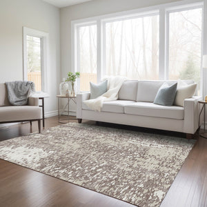 Homeroots 3' Abstract Washable Indoor Outdoor Rug - Durable, Stain Resistant, Versatile For Any Space! Taupe Polyester 612969