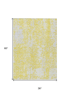 Homeroots 3' Abstract Washable Indoor Outdoor Rug - Durable, Stain Resistant, Versatile For Any Space! Yellow Polyester 612971