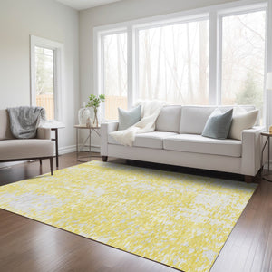 Homeroots 3' Abstract Washable Indoor Outdoor Rug - Durable, Stain Resistant, Versatile For Any Space! Yellow Polyester 612971