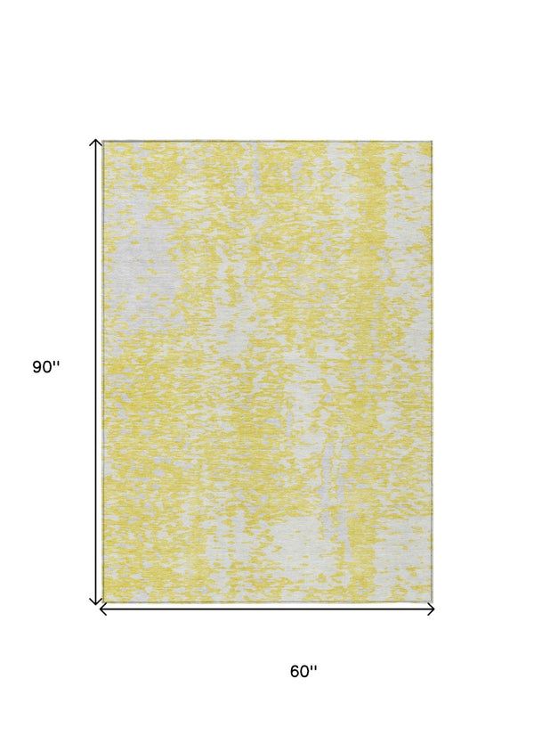 Homeroots 3' Abstract Washable Indoor Outdoor Rug - Durable, Stain Resistant, Versatile For Any Space! Yellow Polyester 612972