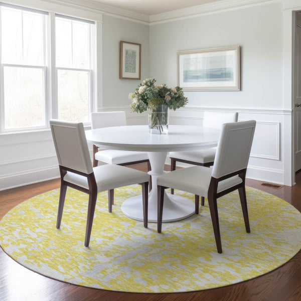 Homeroots 3' Abstract Washable Indoor Outdoor Rug - Durable, Stain Resistant, Versatile For Any Space! Yellow Polyester 612973