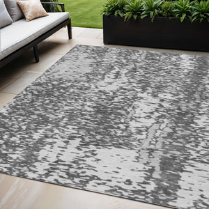 Homeroots 3' Abstract Washable Indoor Outdoor Rug - Durable, Stain Resistant, Versatile For Any Space! Charcoal Polyester 612978