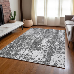 Homeroots 3' Abstract Washable Indoor Outdoor Rug - Durable, Stain Resistant, Versatile For Any Space! Charcoal Polyester 612982