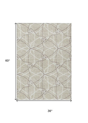 Homeroots 3' Geometric Washable Area Rug For Indoor & Outdoor Use - Stylish & Durable For High Traffic Areas Beige Polyester 612983