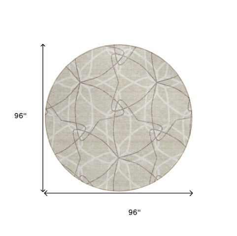 Homeroots 3' Geometric Washable Area Rug For Indoor & Outdoor Use - Stylish & Durable For High Traffic Areas Beige Polyester 612985