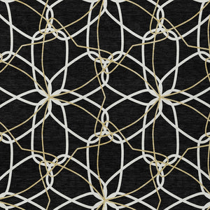 Homeroots 3' Geometric Washable Area Rug For Indoor & Outdoor Use - Stylish & Durable For High Traffic Areas Black Polyester 612992