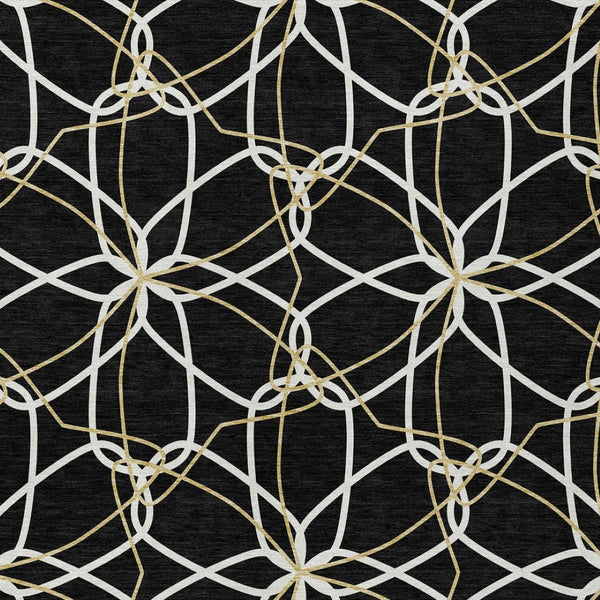 Homeroots 3' Geometric Washable Area Rug For Indoor & Outdoor Use - Stylish & Durable For High Traffic Areas Black Polyester 612992