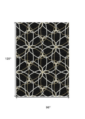 Homeroots 3' Geometric Washable Area Rug For Indoor & Outdoor Use - Stylish & Durable For High Traffic Areas Black Polyester 612992