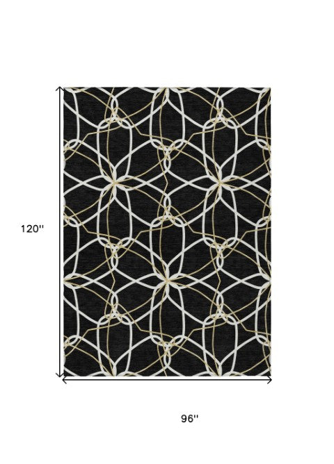 Homeroots 3' Geometric Washable Area Rug For Indoor & Outdoor Use - Stylish & Durable For High Traffic Areas Black Polyester 612992