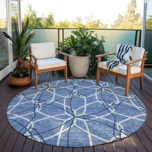 Homeroots 3' Geometric Washable Area Rug For Indoor & Outdoor Use - Stylish & Durable For High Traffic Areas Denim Blue Polyester 612997