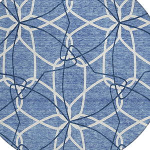 Homeroots 3' Geometric Washable Area Rug For Indoor & Outdoor Use - Stylish & Durable For High Traffic Areas Denim Blue Polyester 612997
