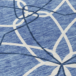 Homeroots 3' Geometric Washable Area Rug For Indoor & Outdoor Use - Stylish & Durable For High Traffic Areas Denim Blue Polyester 612997