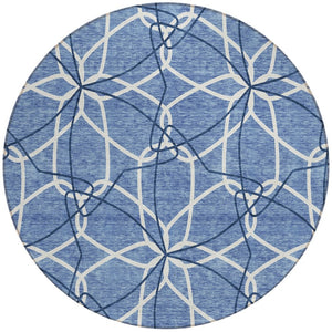 Homeroots 3' Geometric Washable Area Rug For Indoor & Outdoor Use - Stylish & Durable For High Traffic Areas Denim Blue Polyester 612997