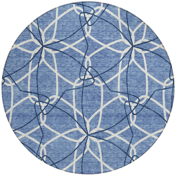 Homeroots 3' Geometric Washable Area Rug For Indoor & Outdoor Use - Stylish & Durable For High Traffic Areas Denim Blue Polyester 612997