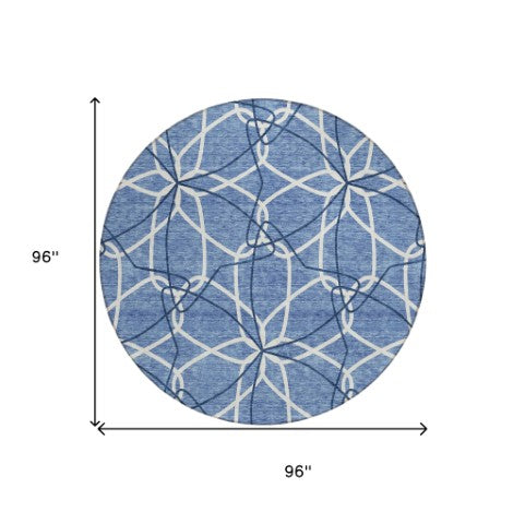 Homeroots 3' Geometric Washable Area Rug For Indoor & Outdoor Use - Stylish & Durable For High Traffic Areas Denim Blue Polyester 612997