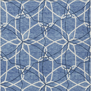 Homeroots 3' Geometric Washable Area Rug For Indoor & Outdoor Use - Stylish & Durable For High Traffic Areas Denim Blue Polyester 612998